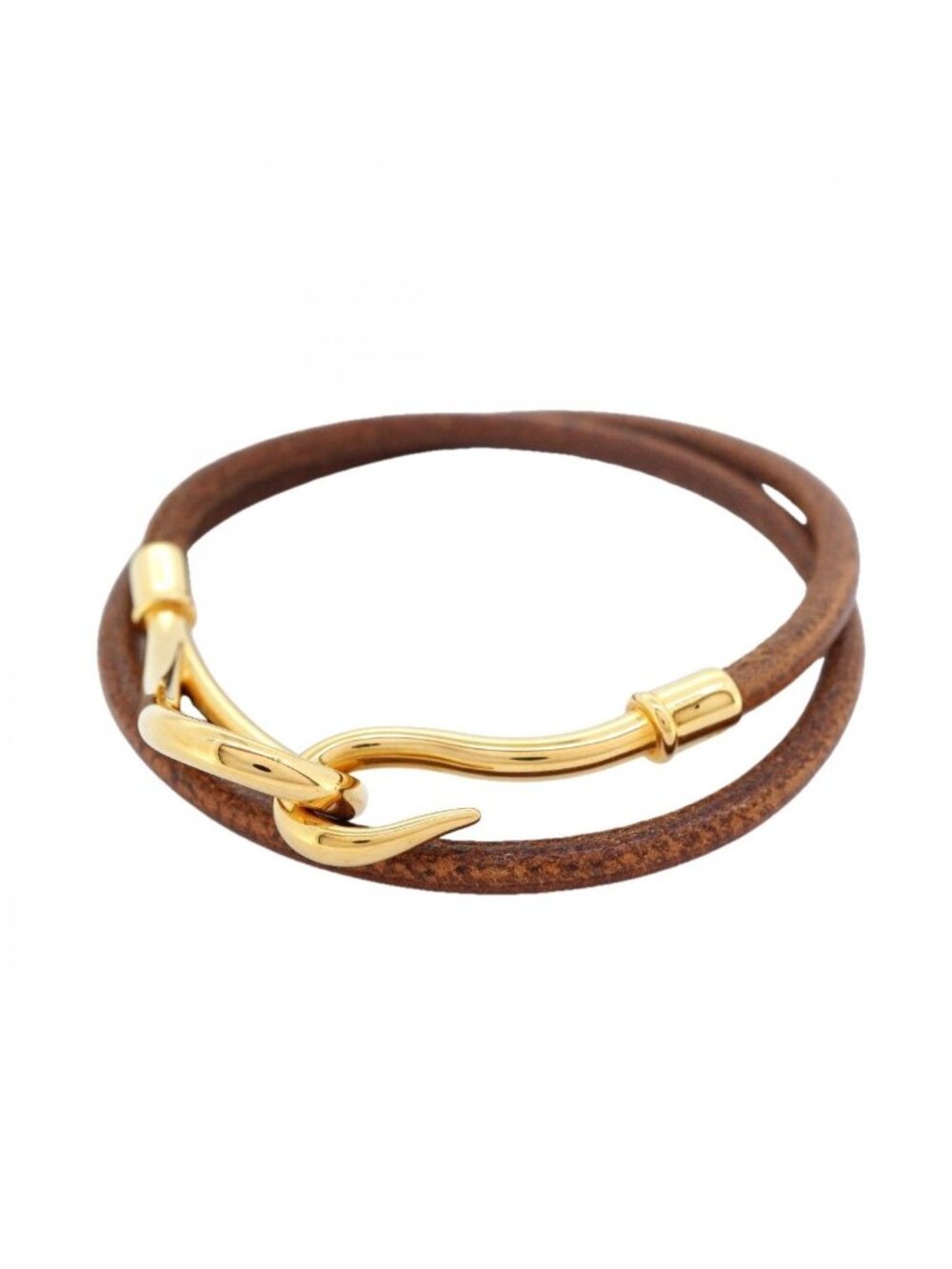 Hermes Bracelet Jumbo Hook Gold Plated Leather Brown
